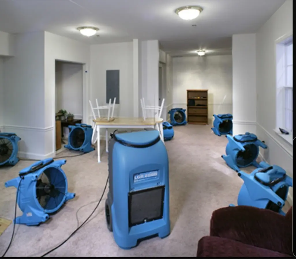 Air movers and dehumidifier setup for Water Damage Restoration in Kalispell
